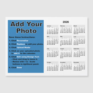 2026 Your photo 5x7 Mini Calendar Magnet Template Magnetische Uitnodiging