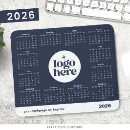 2026 Zakelijk Logo Navy Blauwe Kalender voor het h Muismat