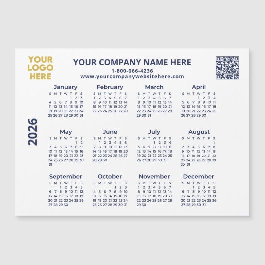 2026 Zakelijk Uw Logo QR Code Kalender Magnet (Voorkant)