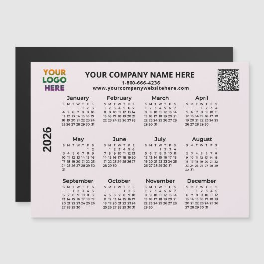 2026 Zakelijk Uw Logo QR Code Kalender Magnet (Voorkant / Achterkant)