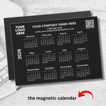 2026 Zakelijk Uw Logo QR Zwarte Kalender Magnet