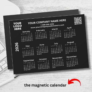2026 Zakelijk Uw Logo QR Zwarte Kalender Magnet
