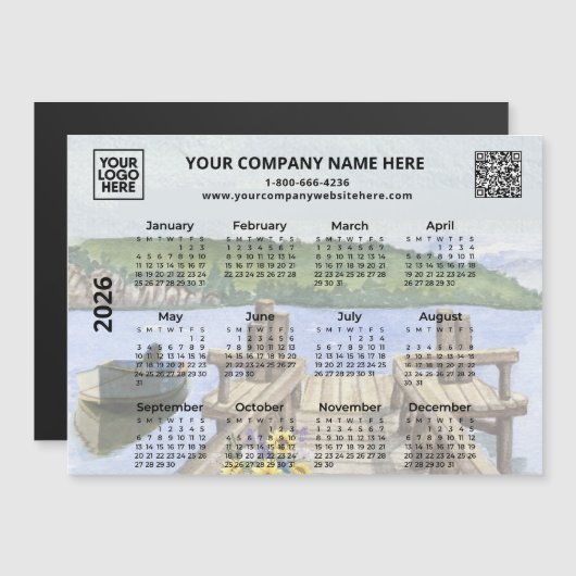 2026 Zakelijke Logo QR Dock Water Kalender Magnet (Voorkant / Achterkant)