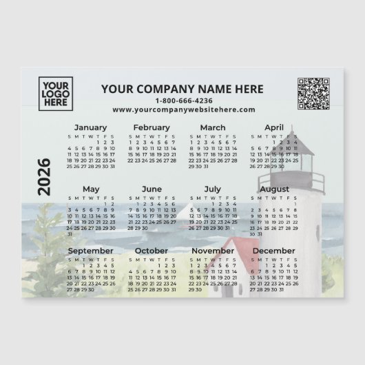 2026 Zakelijke Logo QR Vuurtoren Kalender Magnet (Voorkant)