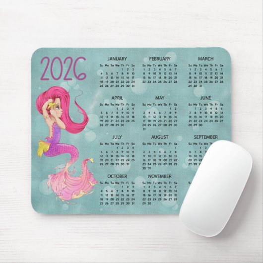 2026 Zeemeermin Bureaubladkalender Muismat (Met muis)