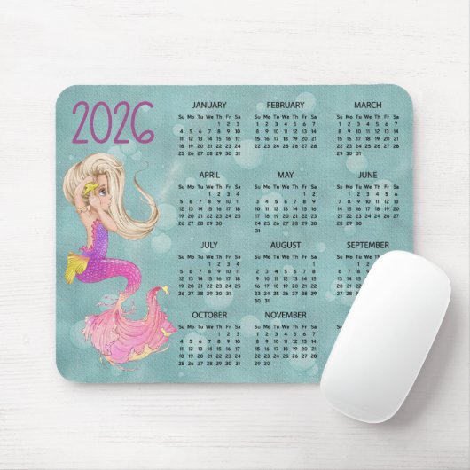 2026 Zeemeermin Bureaubladkalender Muismat (Met muis)