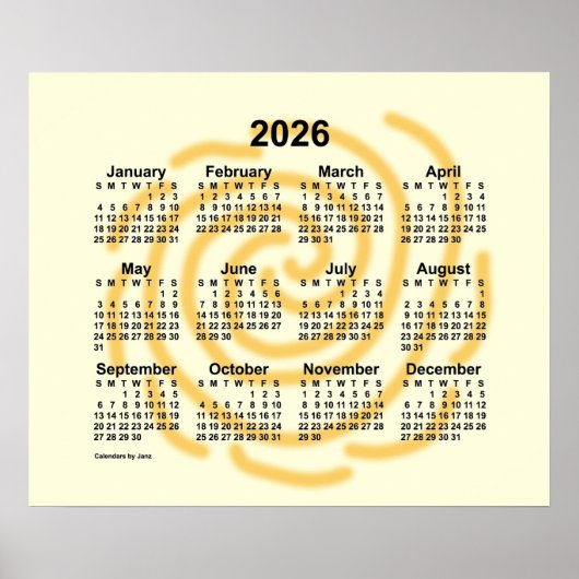 2026 Zonnige Dagen Kalender van Janz Poster (Voorkant)