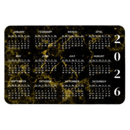 2026 Zwart en Goud Marmeren Kalender Magneet