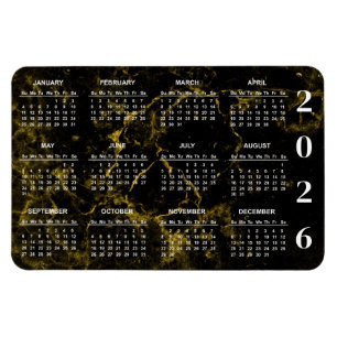 2026 Zwart en Goud Marmeren Kalender Magneet