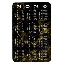 2026 Zwart en Goud Marmeren Kalender Magneet