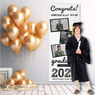 2026 Zwart & Wit Krachtige Schets 3 Foto Afstudere Spandoek