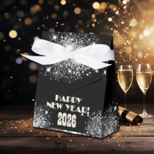 2026 Zwart Zilver Glitter Oud en Nieuw Feest 