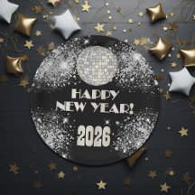 2026 Zwart Zilver Glitter Oud en Nieuw Feest 