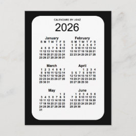 2026 Zwarte 6-maandenkalender van Janz Briefkaart