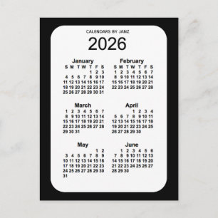 2026 Zwarte 6-maandenkalender van Janz Briefkaart