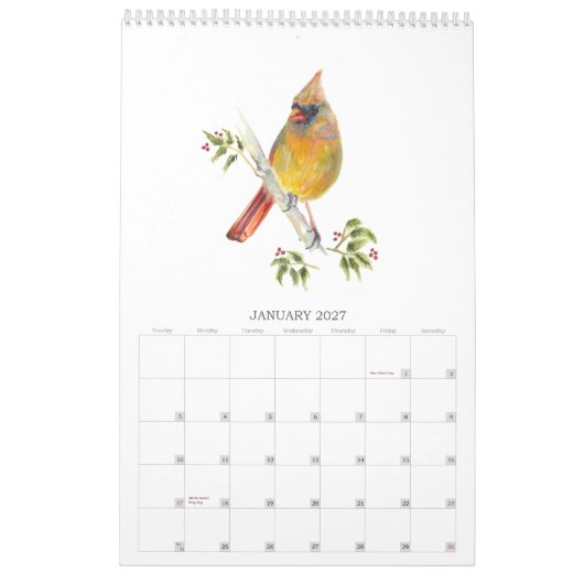 2026Achtertuin Vogels in Waterverf Kalender (Jan 2027)