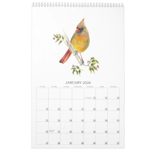 2026Achtertuin Vogels in Waterverf Kalender (Jan 2026)
