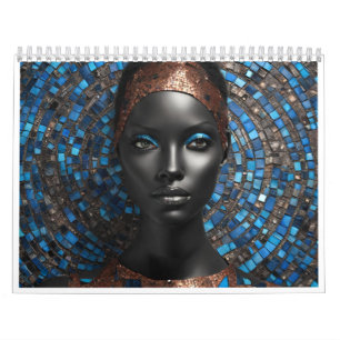 2027 12-maandelijkse kalender met zwarte vrouwen
