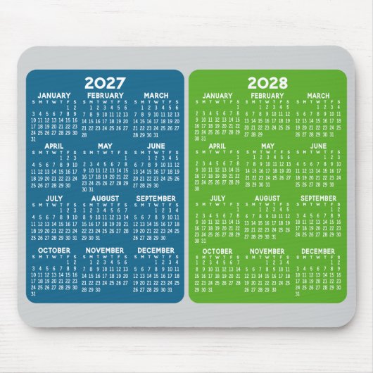 2027 2028 2 Jaar Kalender - jaaroverzicht blauw gr Muismat (Voorkant)