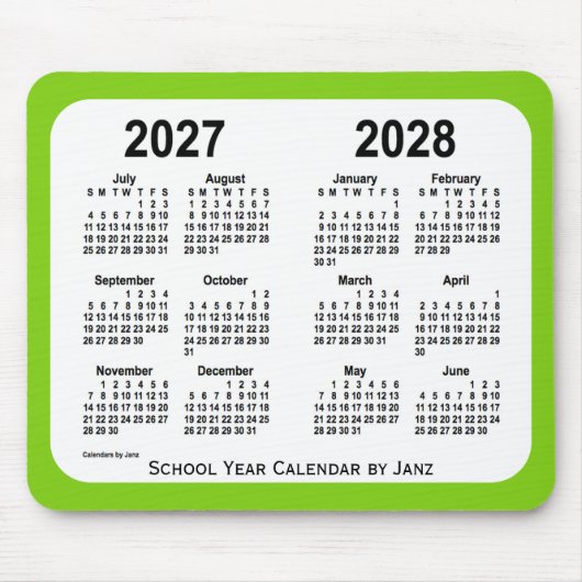 2027-2028 Gele groene schoolagenda van Janz Muismat (Voorkant)