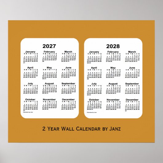 2027-2028 Gold 2 jaar Wall Agenda van Janz Poster (Voorkant)