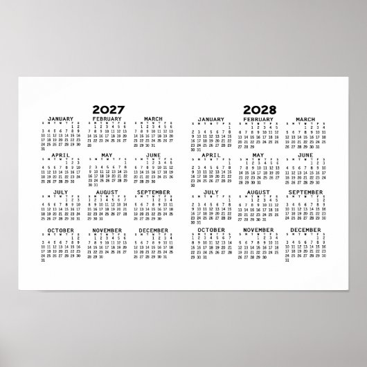 2027 2028 Kalender - Basis Minimaal 2 jaar Poster (Voorkant)