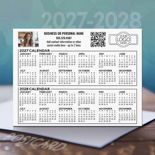 2027 2028 Kalender met logo, QR-code, foto Briefkaart