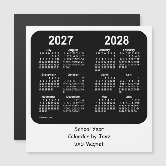 2027-2028 Schoolkalender voor zwart-wit door Janz (Voorkant / Achterkant)