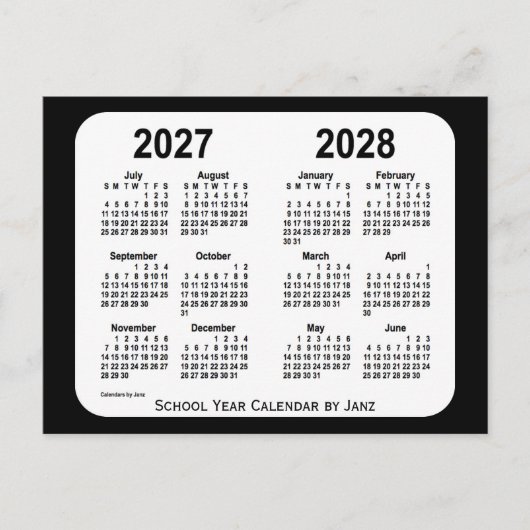 2027-2028 Schoolkalender voor zwart-wit door Janz Briefkaart (Voorkant)