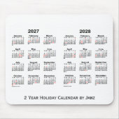 2027-2028 White 2 Year Holiday Calendar door Janz Muismat (Voorkant)