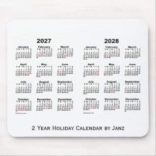 2027-2028 White 2 Year Holiday Calendar door Janz Muismat