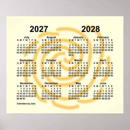 2027-2028 Zonnedagen Schooljaar Agenda van Janz Poster (Voorkant)