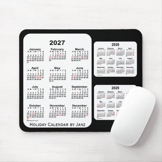 2027-2029 Black 3 Year Holiday Calendar van Janz Muismat (Met muis)
