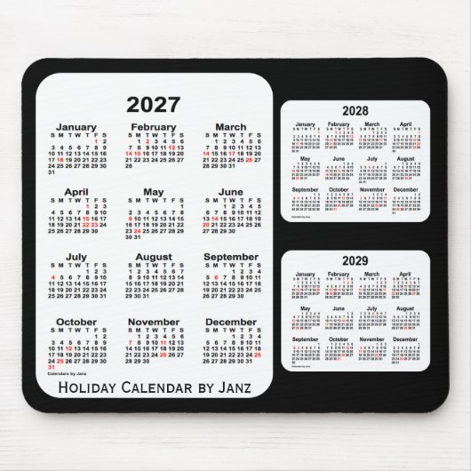 2027-2029 Black 3 Year Holiday Calendar van Janz Muismat (Voorkant)