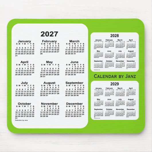 2027-2029 Geel groen 3 jaar agenda van Janz Muismat (Voorkant)