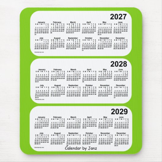 2027-2029 Geel groen 3 jaar agenda van Janz Muismat (Voorkant)