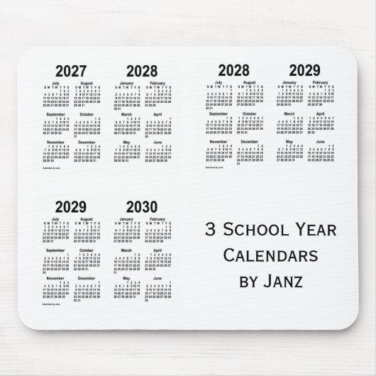 2027-2030 Witte kalenders van het 3-schooljaar van Muismat (Voorkant)