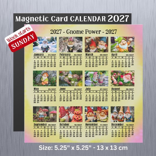 2027 Aangepaste foto Gnome-agenda Zondag begint