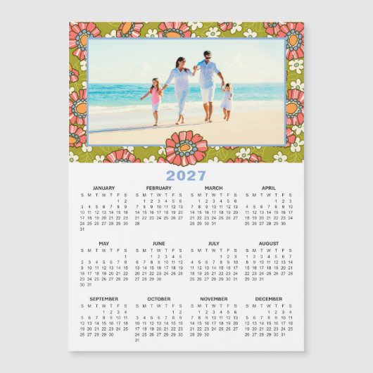 2027 Aangepaste Foto Retro Bloemencalender (Voorkant)