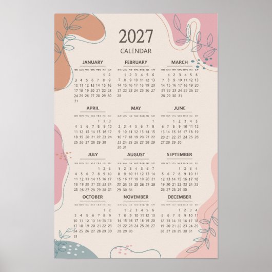 2027 Abstracte Vorm Boho Esthetiek Beige Kalender Poster (Voorkant)