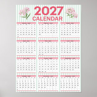 2027 Afdrukbare Muurkalender, Bloemrijk Jaar op ee Poster