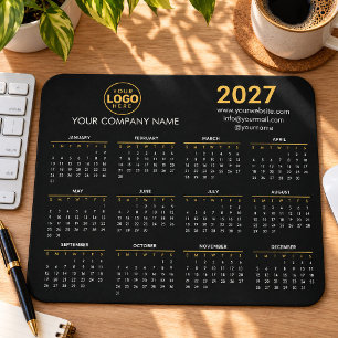 2027 Agenda Aangepast Logo Zakelijk Zwart Goud Muismat