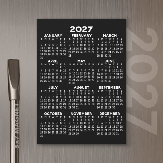 2027 Agenda Basic Zwarte Magnetische Kaart Uitnodiging
