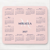2027 Agenda Chic Monogram Naam Koraalroze Muismat (Voorkant)