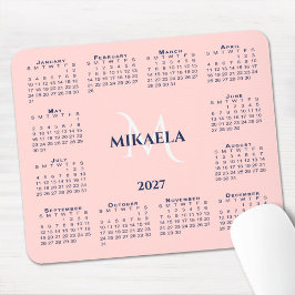 2027 Agenda Chic Monogram Naam Koraalroze Muismat