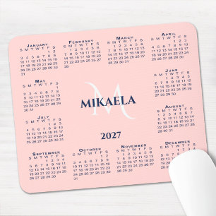 2027 Agenda Chic Monogram Naam Koraalroze Muismat