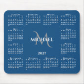 2027 Agenda Chic Monogram Naam op Blauw Muismat (Voorkant)