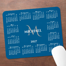 2027 Agenda Chic Monogram Naam op Blauw Muismat