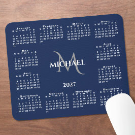 2027 Agenda Chic Monogram Naam op Navy Blauwe acht Muismat