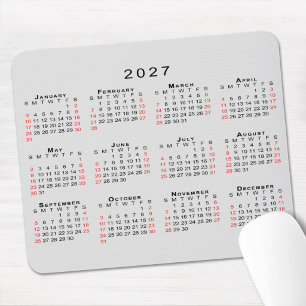 2027 Agenda Eenvoudig Grijs Zwart Rood Muismat